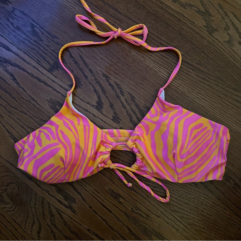 Pink & Yellow Zebra Print Bikini Top